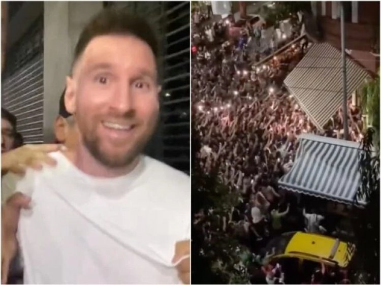 Messi cenó con su familia en una parrilla y una multitud lo espero a la salida