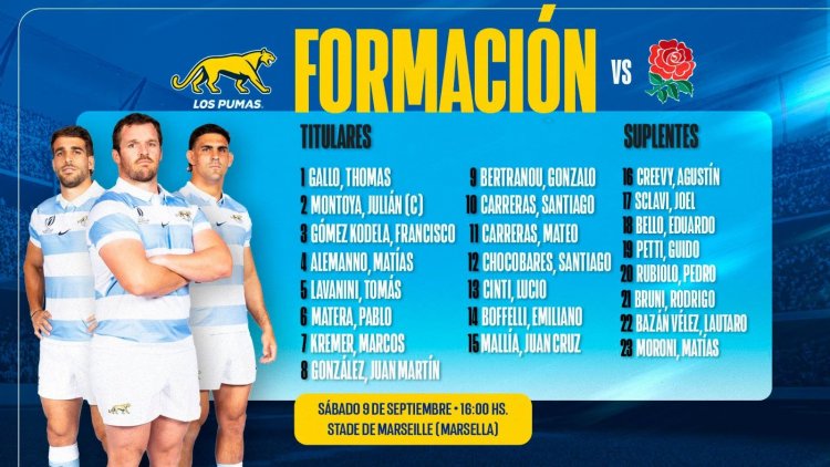 Los Pumas confirmaron el equipo titular para enfrentar a Inglaterra este sábado en el debut por el Mundial de Rugby